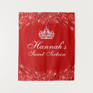 Tenture Fond de décoration Sweet 16 Pailleté Rouge