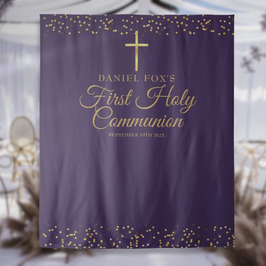 Tenture Fond de décoration violet or pour première communi