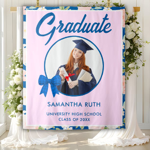 Tenture Fond de diplôme photo avec noeud en gingham bleu à