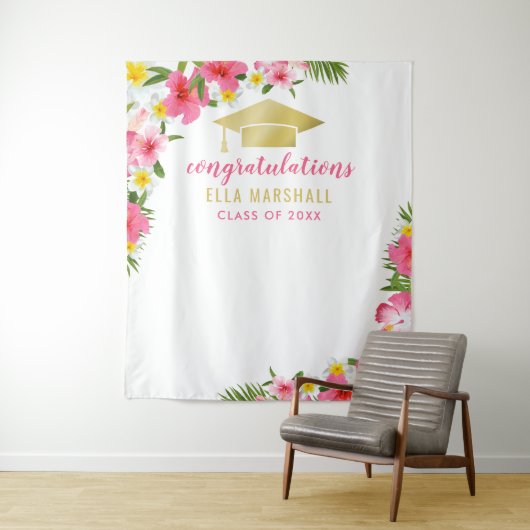 Tenture Fond de felicitations rose Gold Tropical pour la r (En situation)