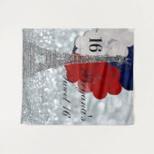 Tenture Fond de fête avec ballons de la Tour Eiffel argent (Devant (Horizontal))