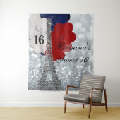 Tenture Fond de fête avec ballons de la Tour Eiffel argent (En situation)