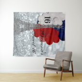 Tenture Fond de fête avec ballons de la Tour Eiffel argent (En situation (horizontale))