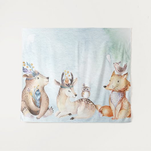 Tenture Fond de fête d'animaux rustiques ours aquarelle bo (Devant (Horizontal))