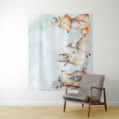 Tenture Fond de fête d'animaux rustiques ours bohème aquar (En situation)