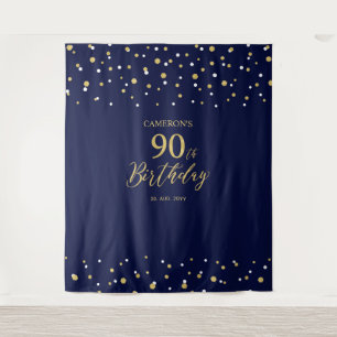 Tenture Fond de fête d'anniversaire 90 ans Or et Marine