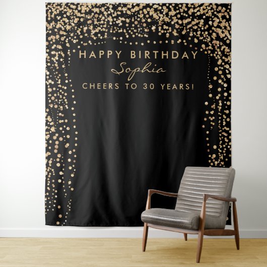 Tenture Fond de fête d'anniversaire avec confettis dorés p (En situation)