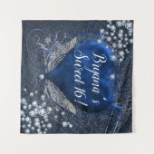 Tenture Fond de fête d'anniversaire Cœur Bleu Diamants de (Devant (Horizontal))