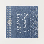 Tenture Fond de fête d'anniversaire cœur en denim et diama (Devant (Horizontal))