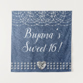 Tenture Fond de fête d'anniversaire cœur en denim et diama (Devant)