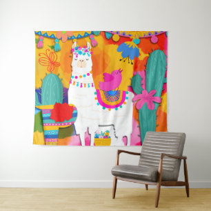 Tenture Fond de fête d'anniversaire coloré Fiesta Llama