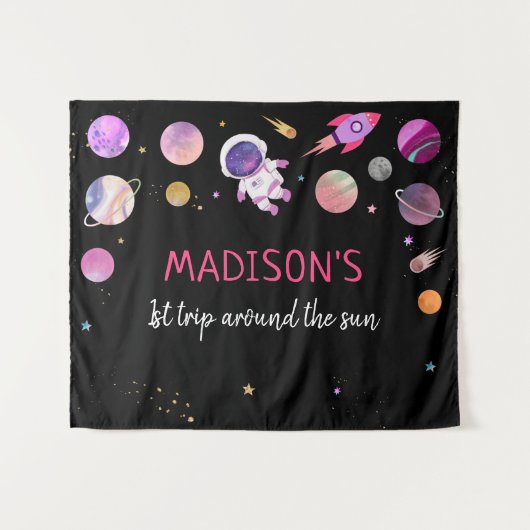 Tenture Fond de fête d'anniversaire d'astronaute fille ros (Devant (Horizontal))