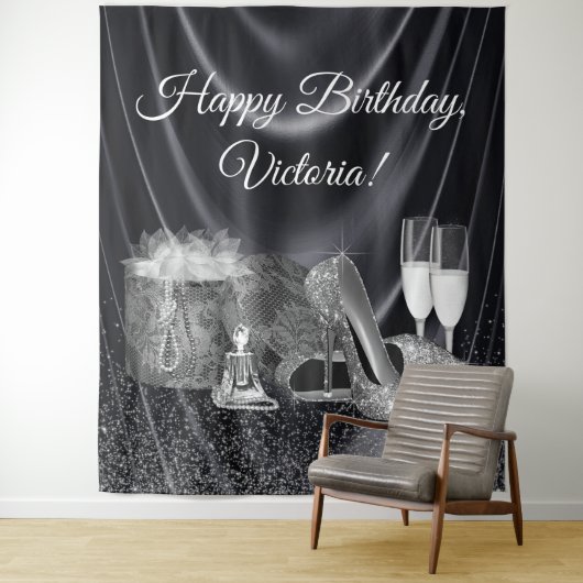 Tenture Fond de fête d'anniversaire de chaussure argentée  (En situation)