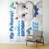 Tenture Fond de fête d'anniversaire garçon poisson bleu hi (En situation)