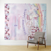 Tenture Fond de fête d'anniversaire licorne rose bordeaux  (En situation (horizontale))