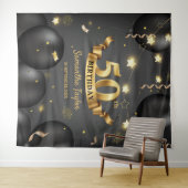 Tenture Fond de fête d'anniversaire noir or élégant modern (En situation (horizontale))