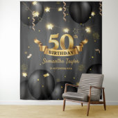 Tenture Fond de fête d'anniversaire noir or élégant modern (En situation)