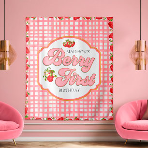 Tenture Fond de fête d'anniversaire Première Fraise Rouge 