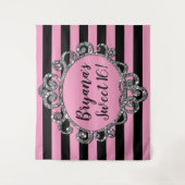 Tenture Fond de fête d'anniversaire rayé argent noir rose (Devant)