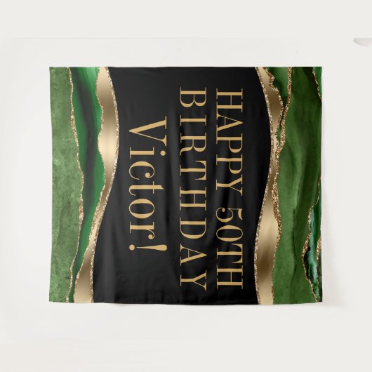 Tenture Fond de fête d'anniversaire vert émeraude doré pou (Devant (Horizontal))