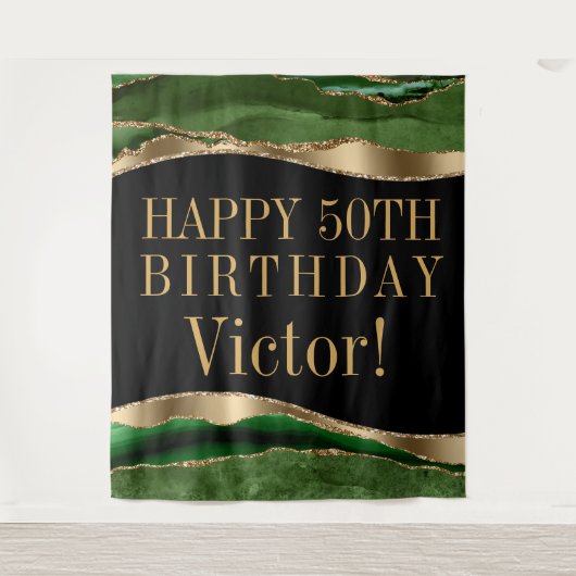Tenture Fond de fête d'anniversaire vert émeraude doré pou (Devant)