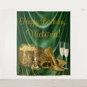 Tenture Fond de fête d'anniversaire vert émeraude et or av