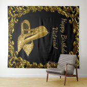 Tenture Fond de fête d'anniversaire XL chaussure dorée noi (En situation (horizontale))