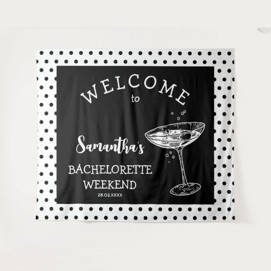 Tenture Fond de fête de Bachelorette Polka Rétro Cocktail (Devant (Horizontal))