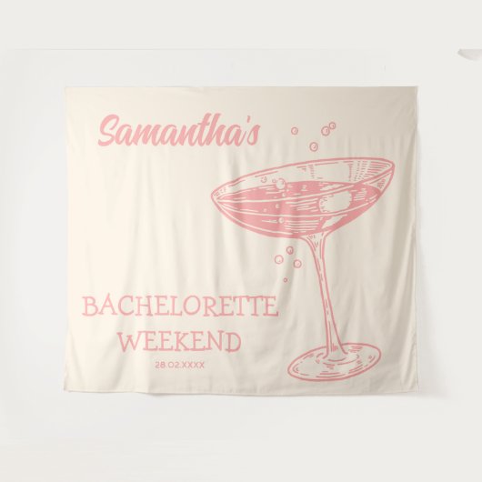 Tenture Fond de fête de Bachelorette Rétro Rose Cocktail (Devant (Horizontal))