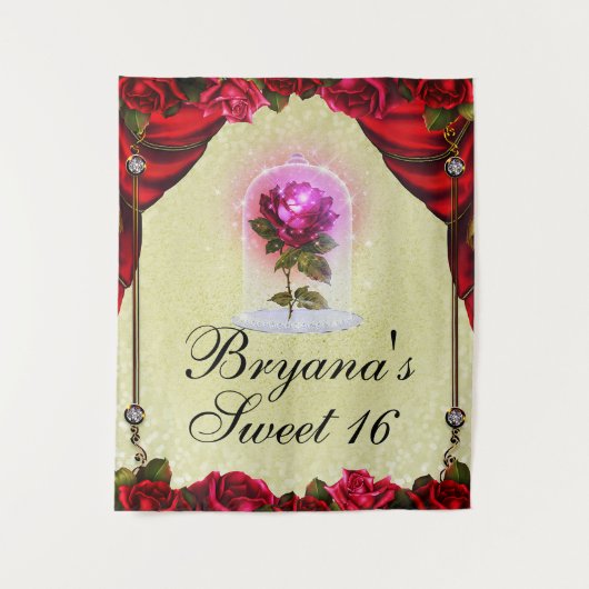 Tenture Fond de fête de beauté Enchanted Red Rose Sweet 16 (Devant)