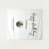 Tenture Fond de fête de photo d'anniversaire noir et blanc (Devant (Horizontal))