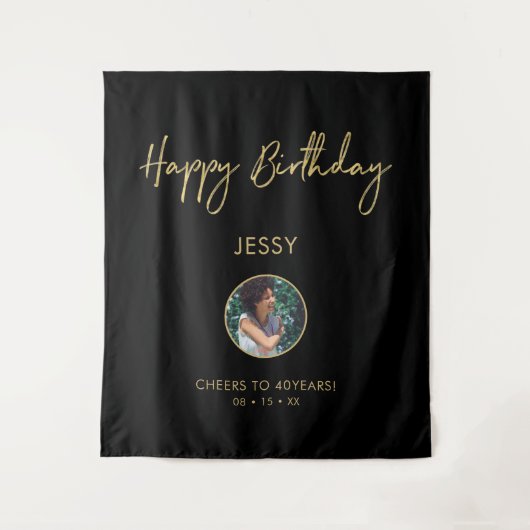 Tenture Fond de fête de photo d'anniversaire or et noir (Devant)