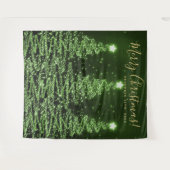 Tenture Fond de fête doré vert Joyeux Noël Arbres (Devant (Horizontal))