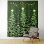 Tenture Fond de fête doré vert Joyeux Noël Arbres (En situation)