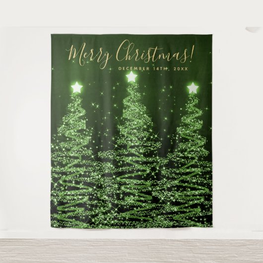 Tenture Fond de fête doré vert Joyeux Noël Arbres (Devant)