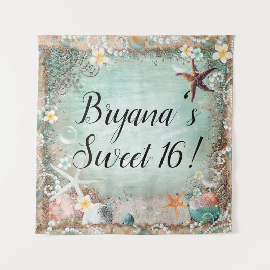 Tenture Fond de fête étoile de mer et perles de plage trop (Devant)