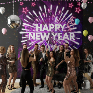 Tenture Fond de fête néon violet « Bonne année »
