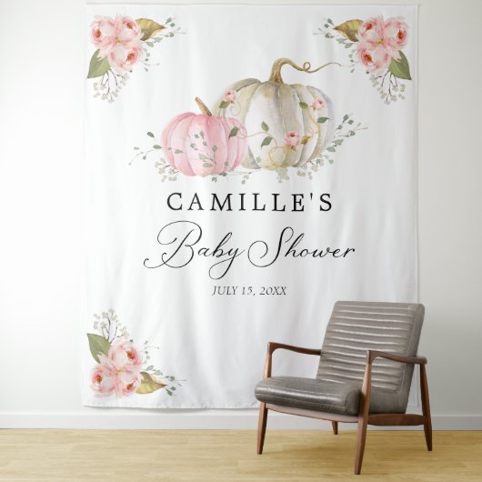 Tenture Fond de fête pour Baby Shower Fille Citrouille Ros (En situation)