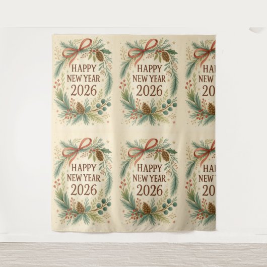 Tenture fond de fête rustique bonne année 2026 (Devant)