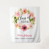 Tenture Fond de graduation à l'aquarelle fleuri rose 2026 (Devant)