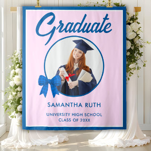 Tenture Fond de graduation avec noeud en vichy bleu