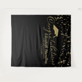 Tenture Fond de graduation noir et or Félicitations (Devant (Horizontal))