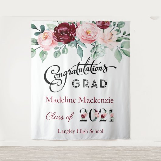 Tenture Fond de graduation rose burgundy floral 2021 (Devant)