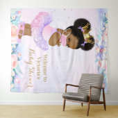 Tenture Fond de grande taille pour Baby Shower avec bébé f (En situation (horizontale))