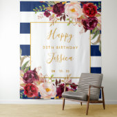 Tenture Fond de joyeux 30e anniversaire, bleu marine blanc (En situation)