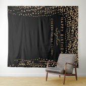 Tenture Fond de joyeux anniversaire avec confettis dorés, (En situation (horizontale))