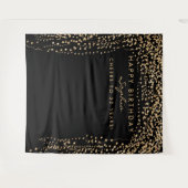 Tenture Fond de joyeux anniversaire avec confettis dorés, (Devant (Horizontal))