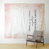 Tenture Fond de joyeux anniversaire avec confettis dorés, (En situation (horizontale))