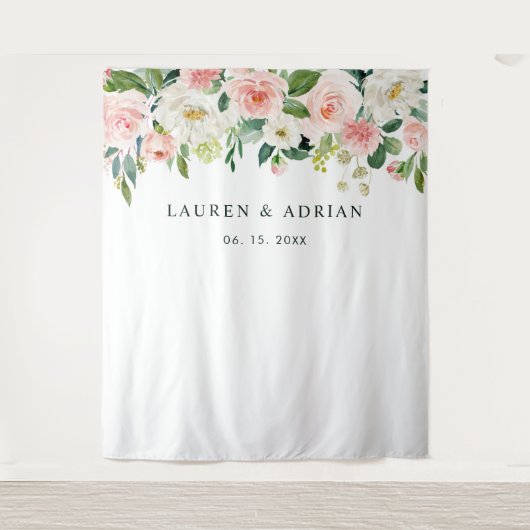 Tenture Fond de mariage à fleurs rose poudré (Devant)