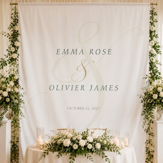 Tenture Fond de mariage à monogramme doré et vert émeraude